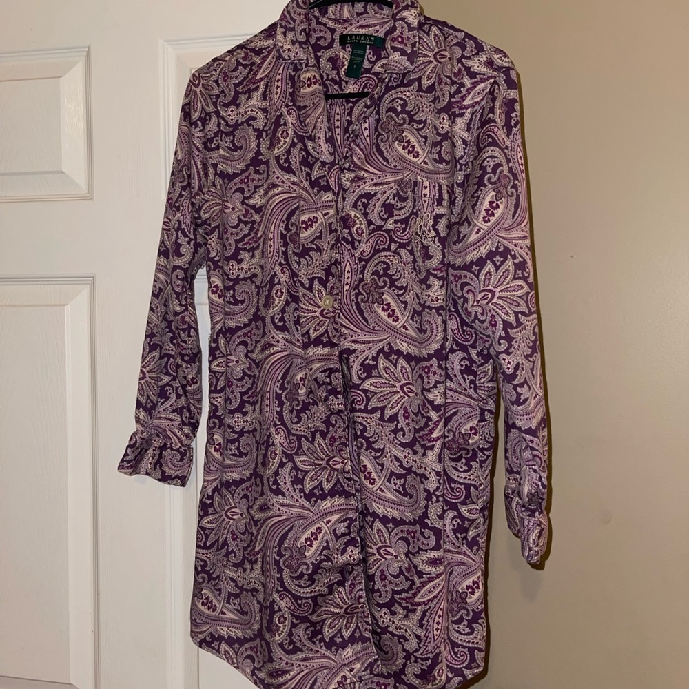 RALPH LAUREN SLEEP SHIRT RETRO PAISLEY CREST EMBLEM PURPLE S